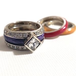 CZ Sapphire Purple Red Tan Silver 925 6 Ring